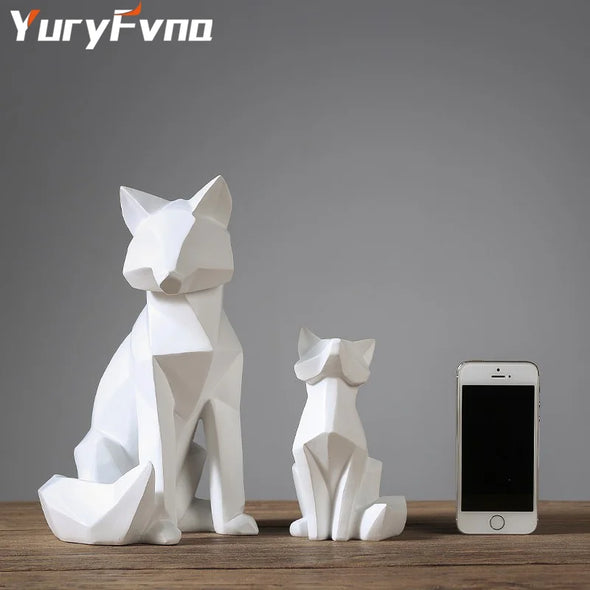 Simple White Geometric Fox Statue