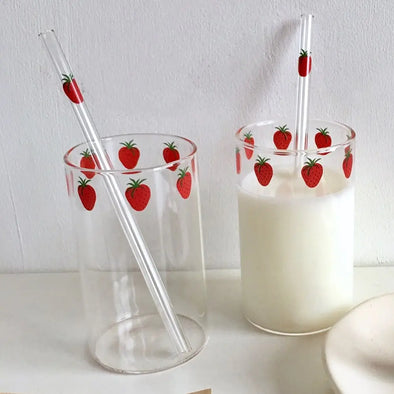 Strawberry Cute Glass With Straw